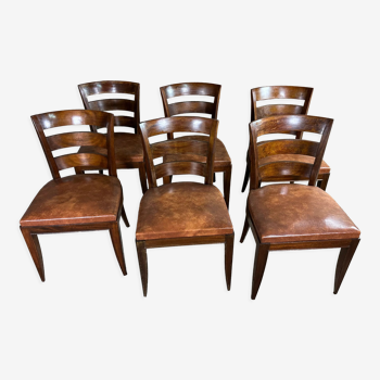 Chaises (série de 6) en acajou et skaï années 1940