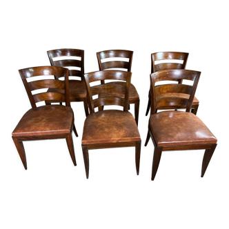 Chairs (series of 6) in mahogany and skaï 1940s