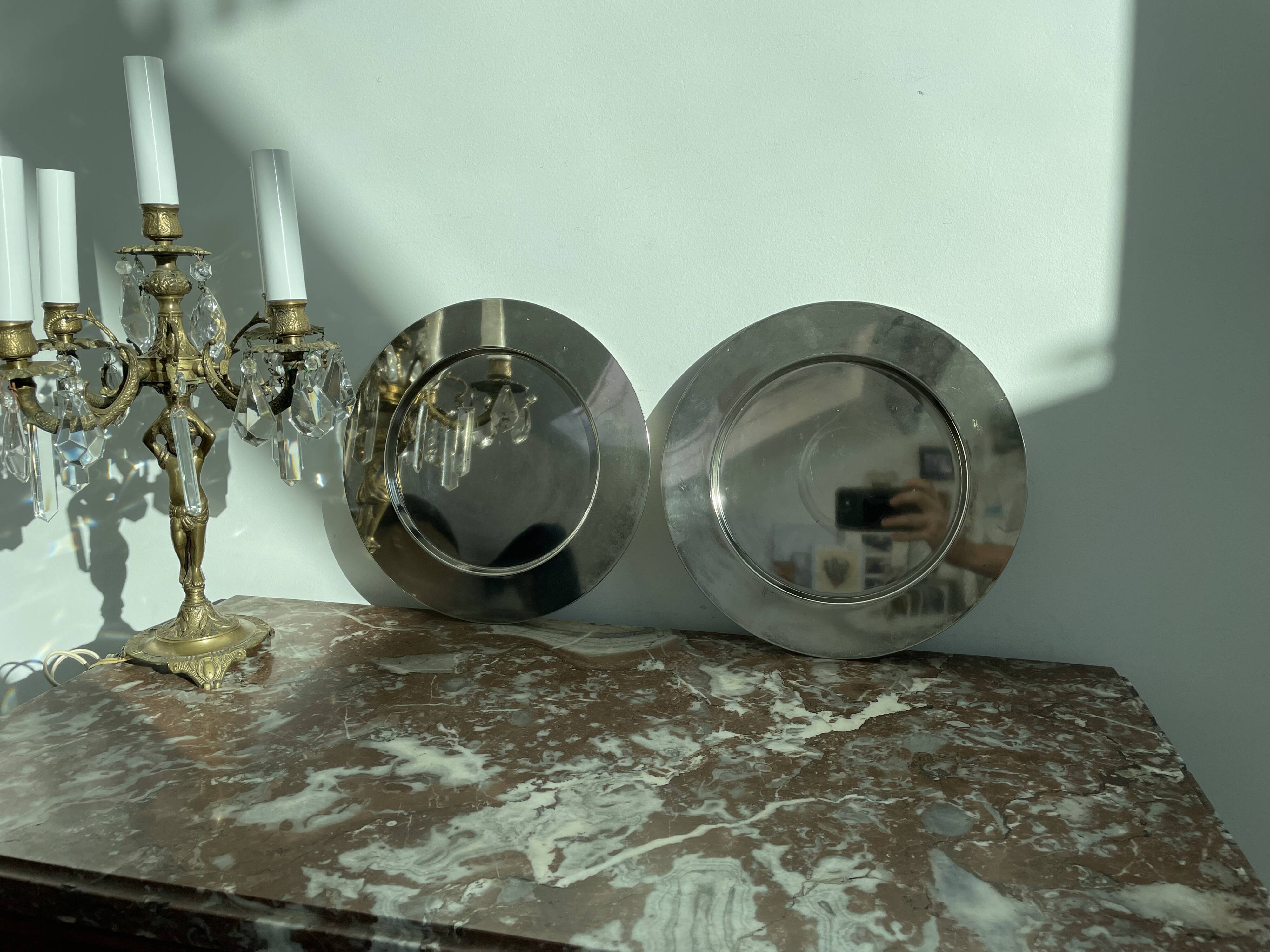 Pair of vintage, underplates, silver metal