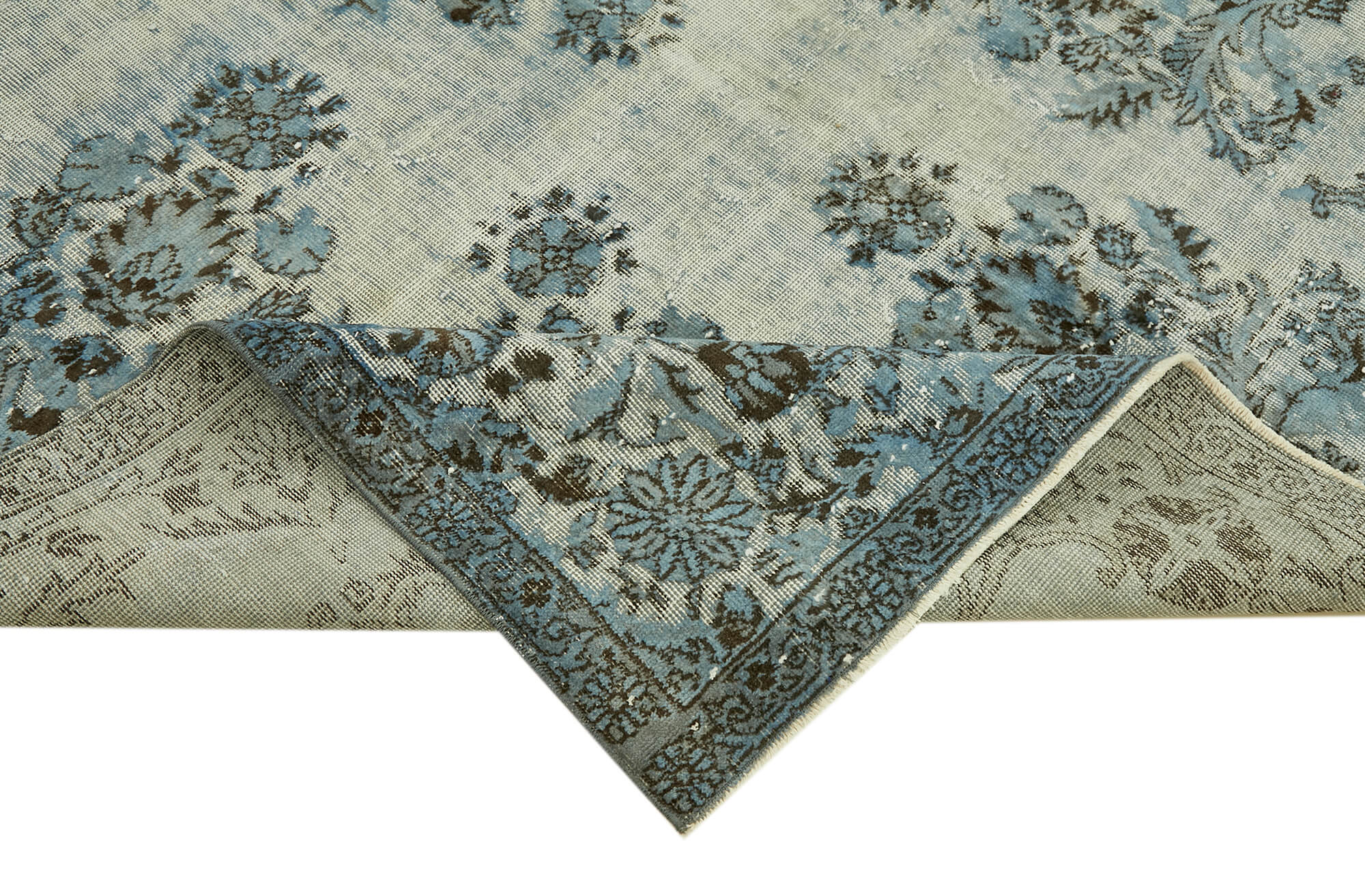 Handwoven overdyed oriental 1970s 210 cm x 314 cm blue carpet