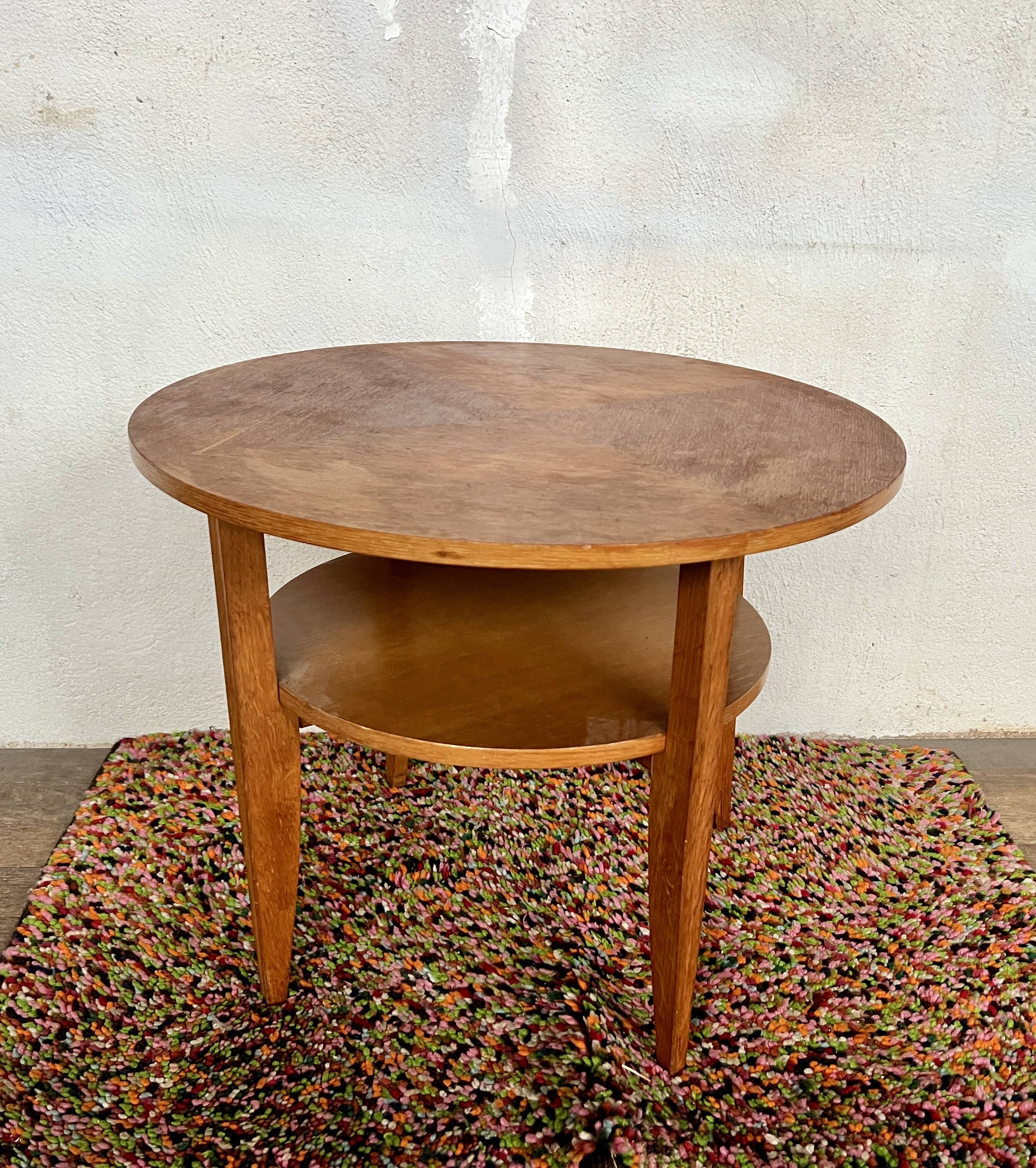 vintage round coffee table in light oak