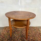 vintage round coffee table in light oak