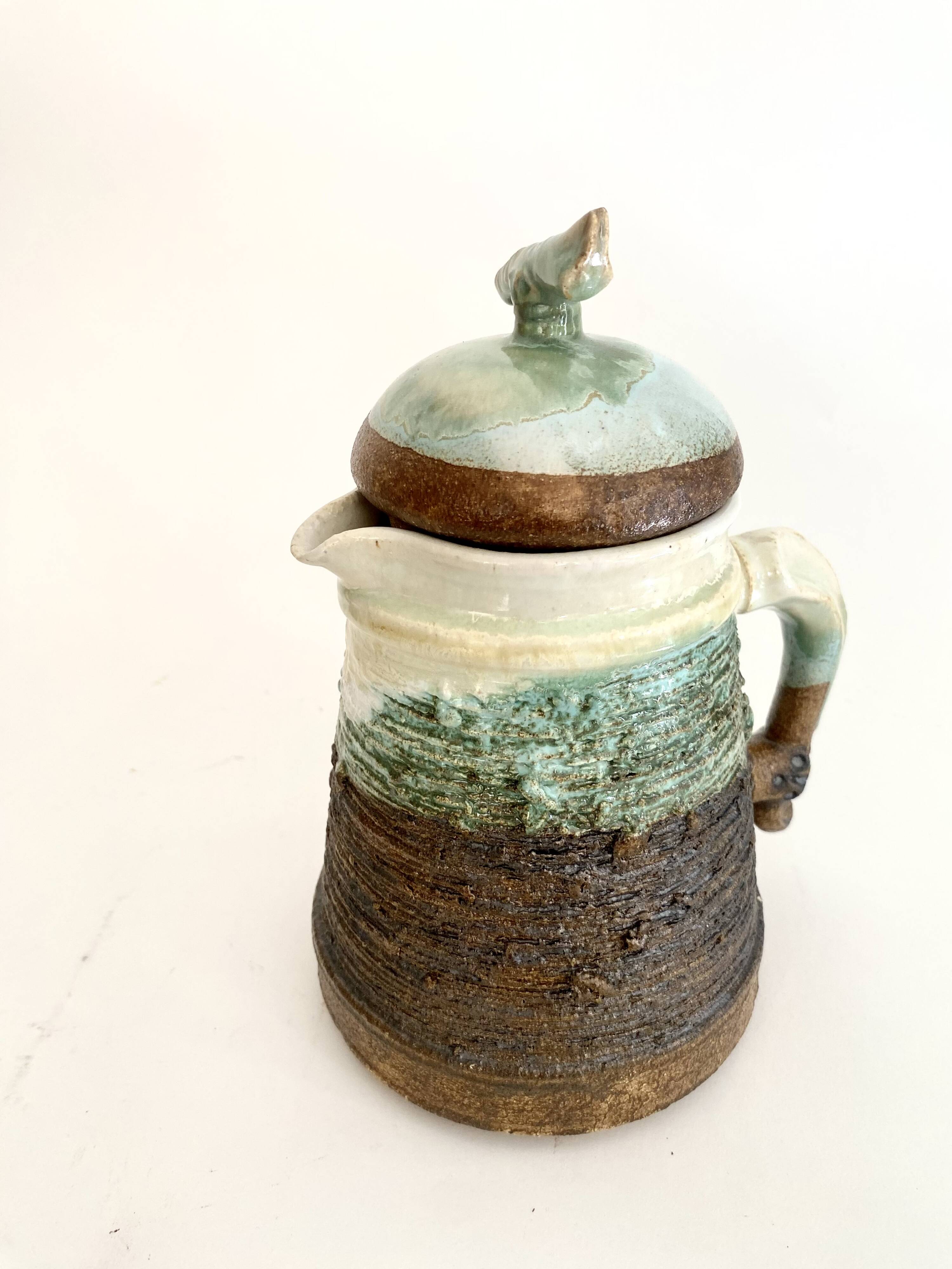 Glazed and scarified ceramic coffee pot, 1980s.
