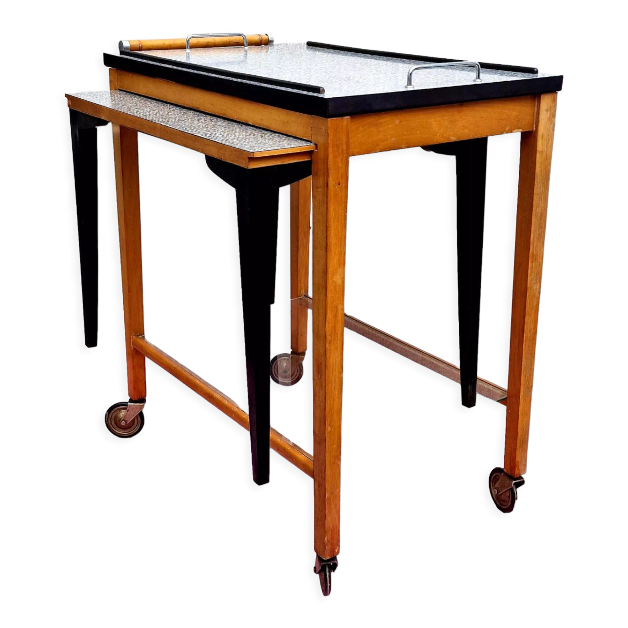 Art deco serving trolley with table and integrated tray