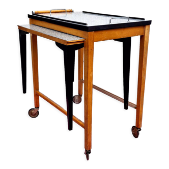 Art deco serving trolley with table and integrated tray
