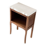 Vintage wood and white bedside table