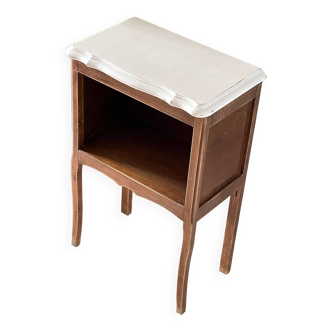 Table de chevet en bois et blanc vintage