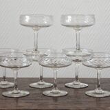 8 glasses of engraved crystal champagne