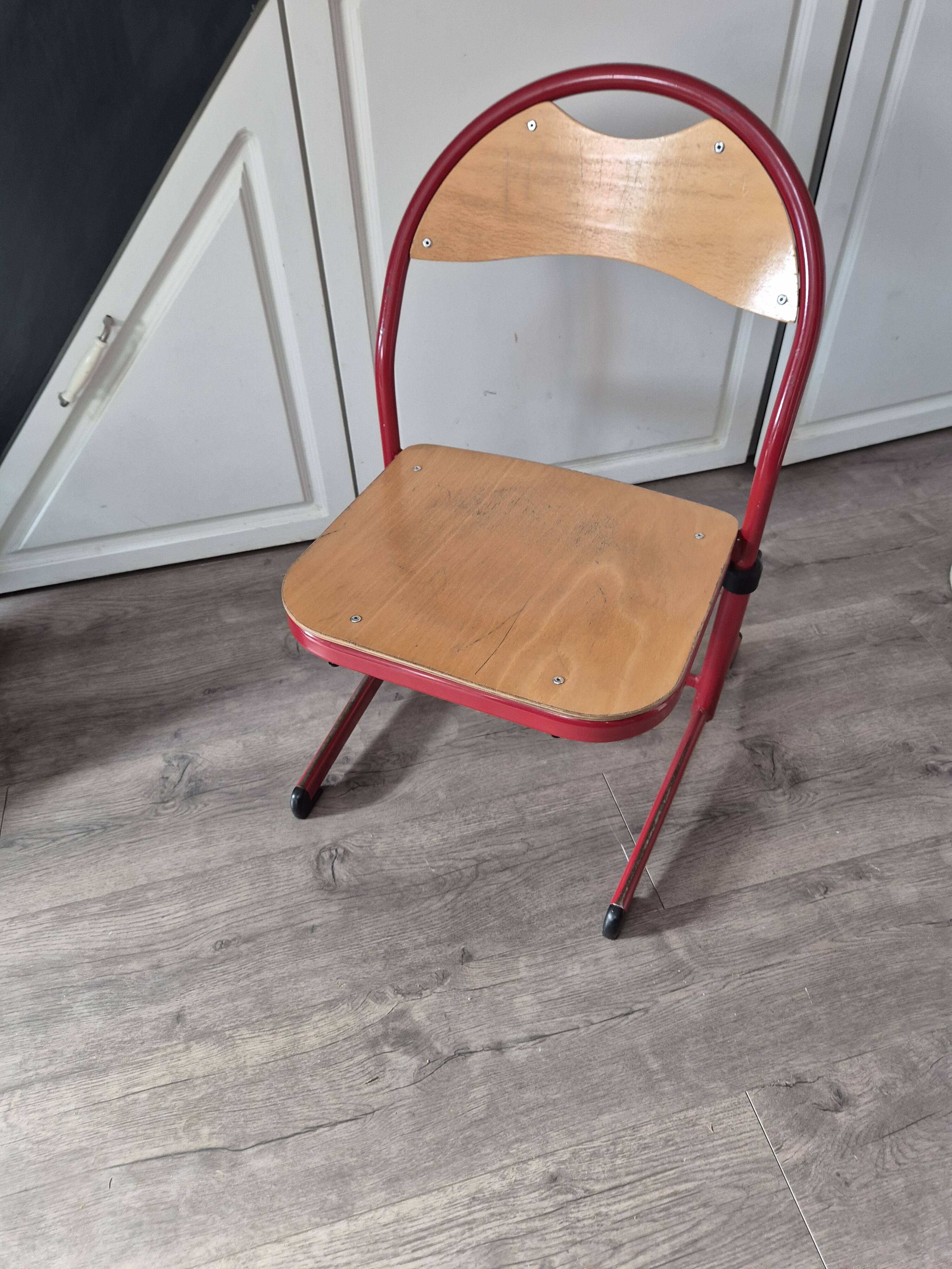 red metal and wood school chair for children