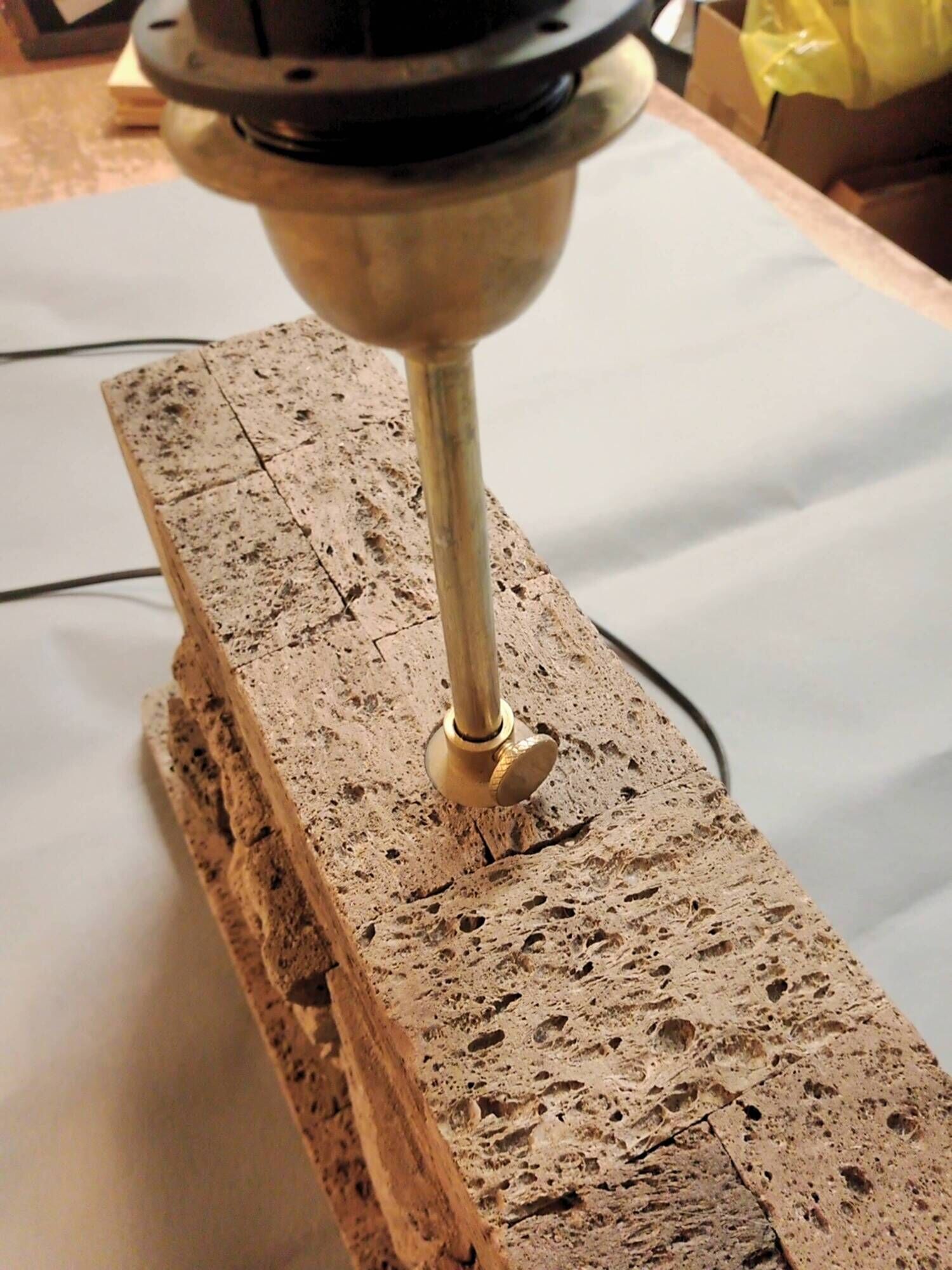 Rectangular living room lamp base in lava stone with relief decoration