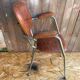 Antique Chrome Metal Armchair + Crocodile Brown Leatherette Seat & Back #C5