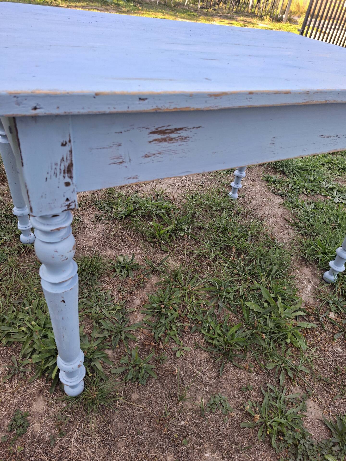 Old patinated blue bistro farmhouse table - 1.2m
