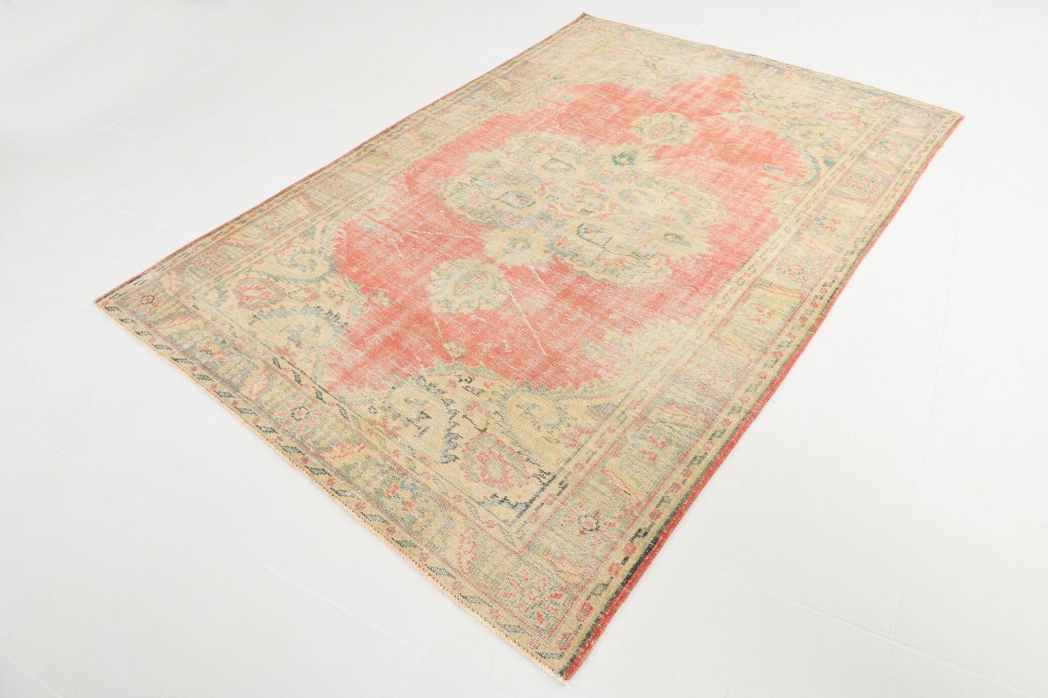 6x8 Peach Red & Yellow Vintage Rug,  181x260Cm