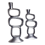 Pair of circle candlesticks by matthew hilton, england, 1980