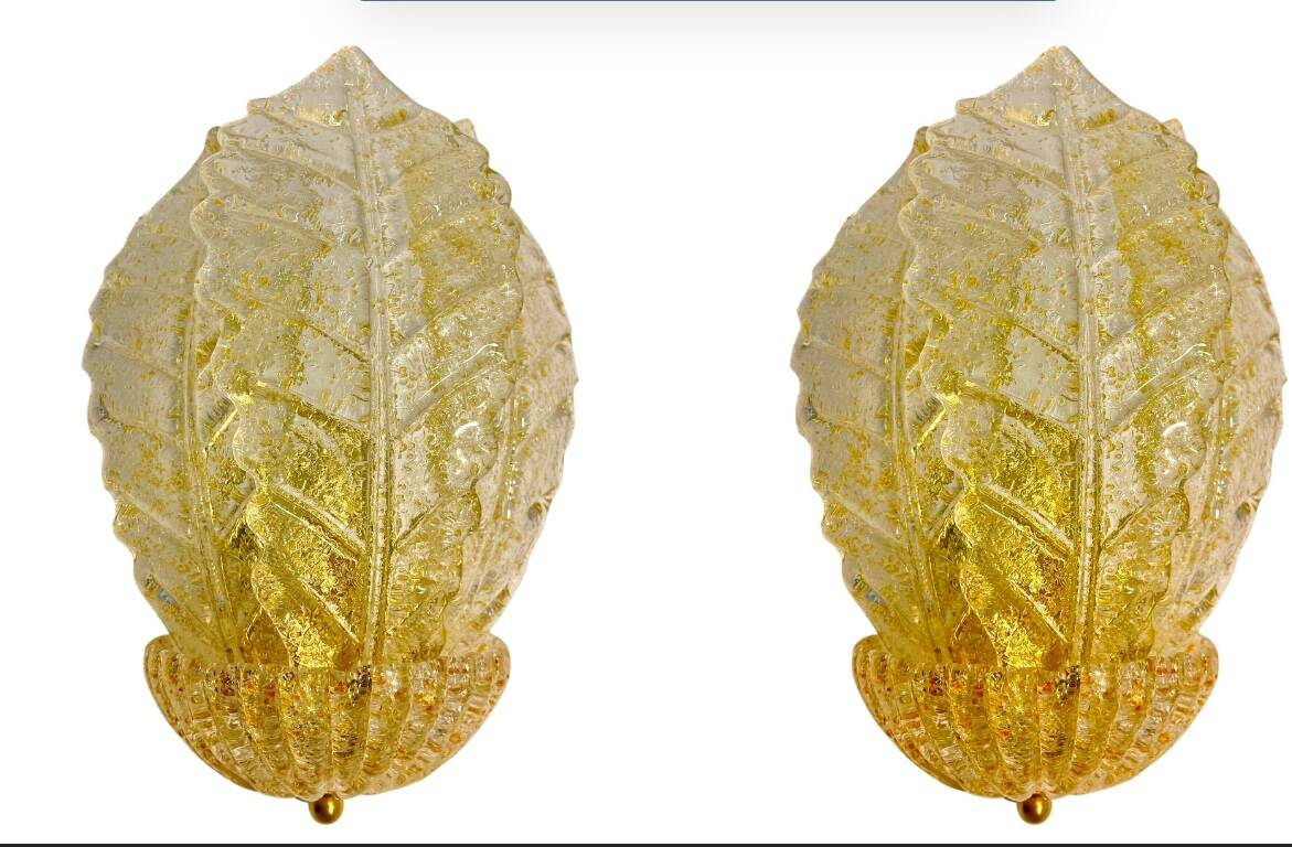Pair of Murano glass and gold inlaid sconces Barovier Toso, Italy 1990