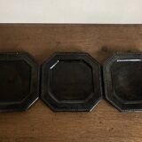 Set of 3 octagonal glazed earthenware plates with Biot pearls 1950