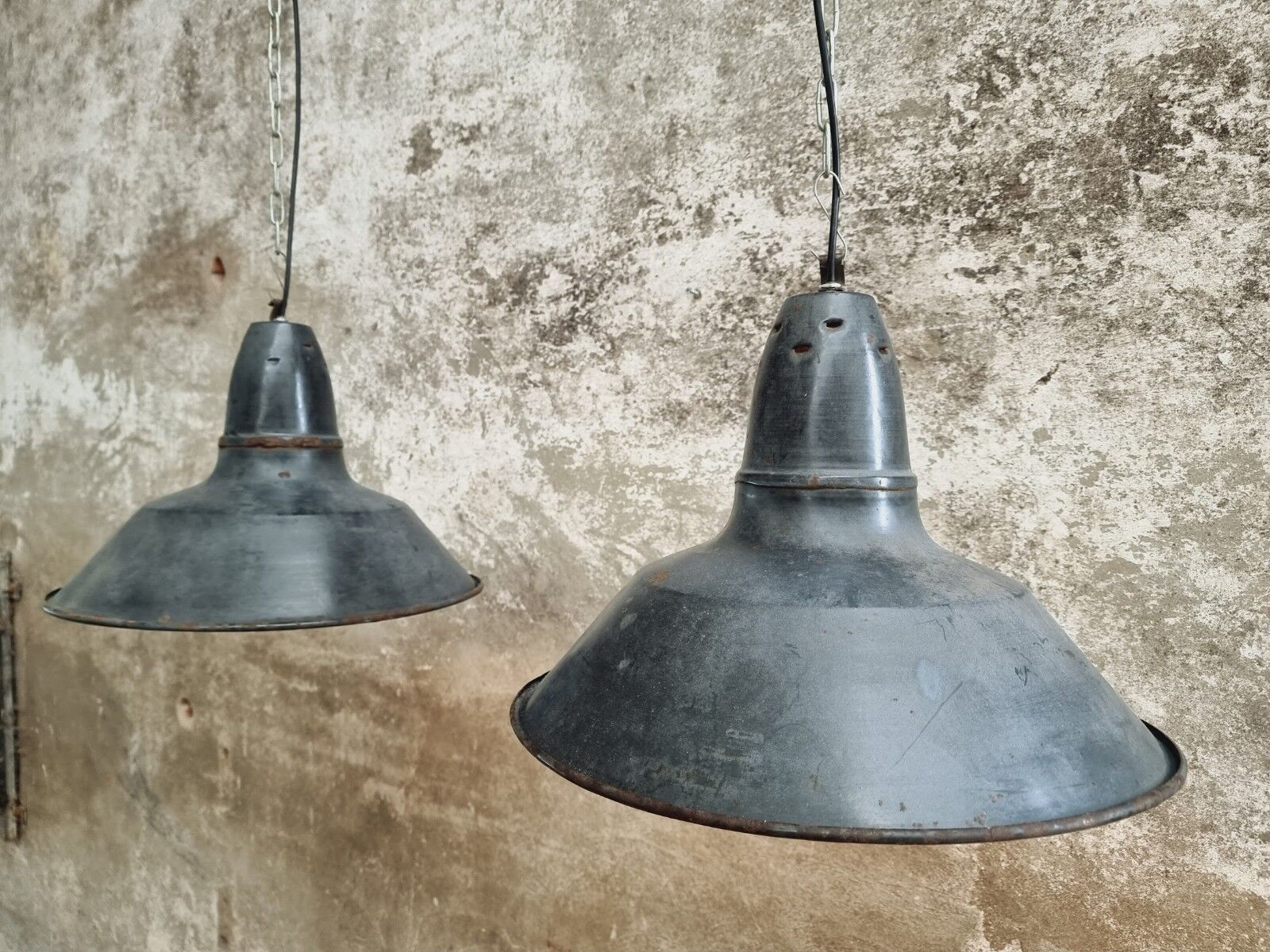 Set old enamel lamps factory lamps blue black