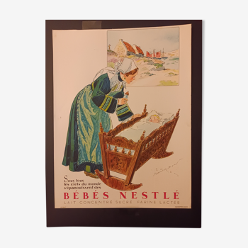 Publicité "bébé nestle"  époque 1950 faite par un illustrateur , voir signature , format a3