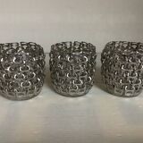 Trio of candle holders in metal strips folk art