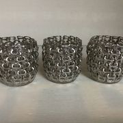 Trio of candle holders in metal strips folk art