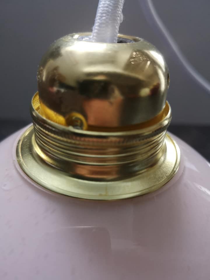Suspension walker old opaline white globe spirit night light 1930 Art Deco TBE Ø 13 cm pink
