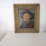 Oil painting on panel, The Mustachioed Man in a Hat, Signed E. Marchal