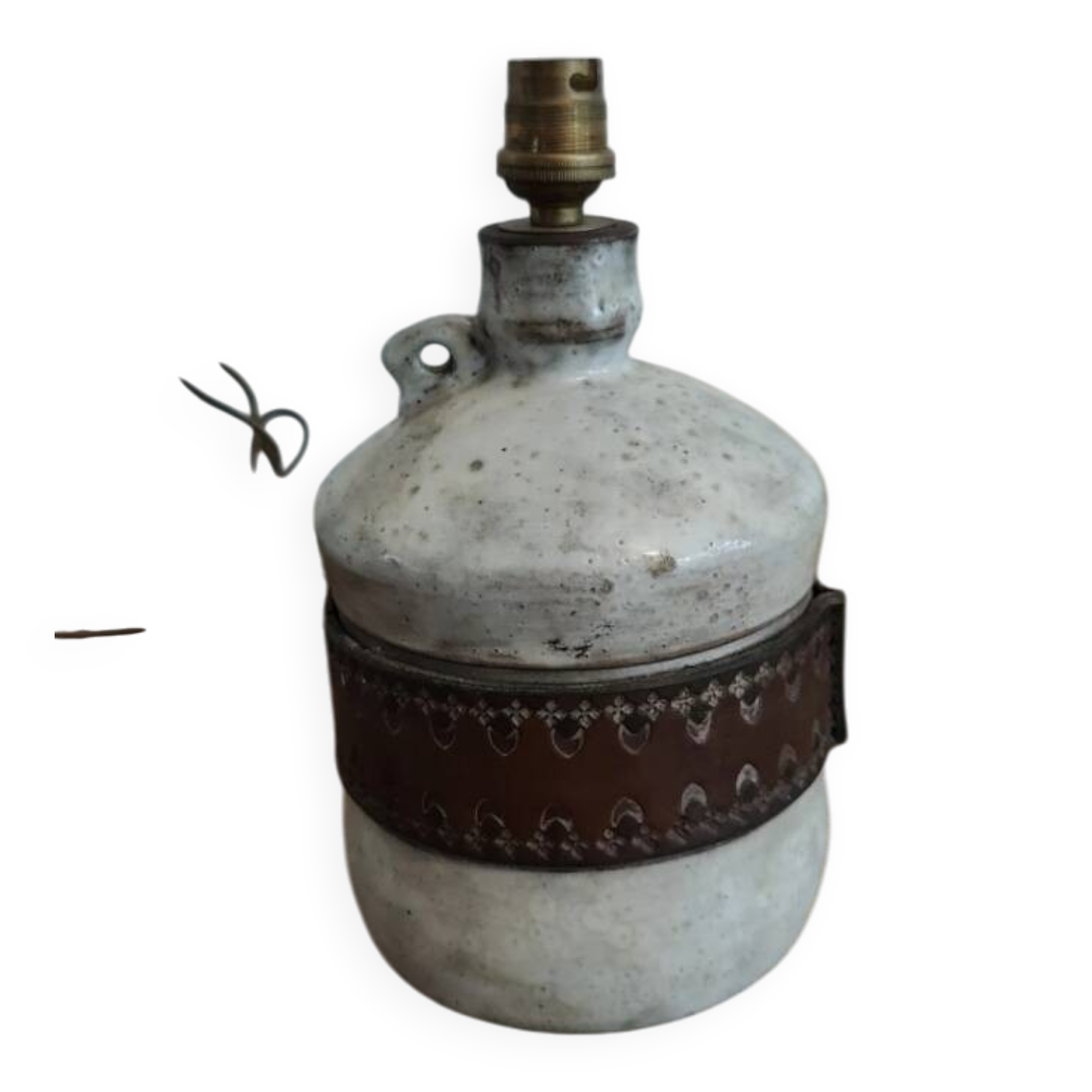 Alexandre Kostanda Rare Ceramic Leather-Rigged Lamp Base 1960