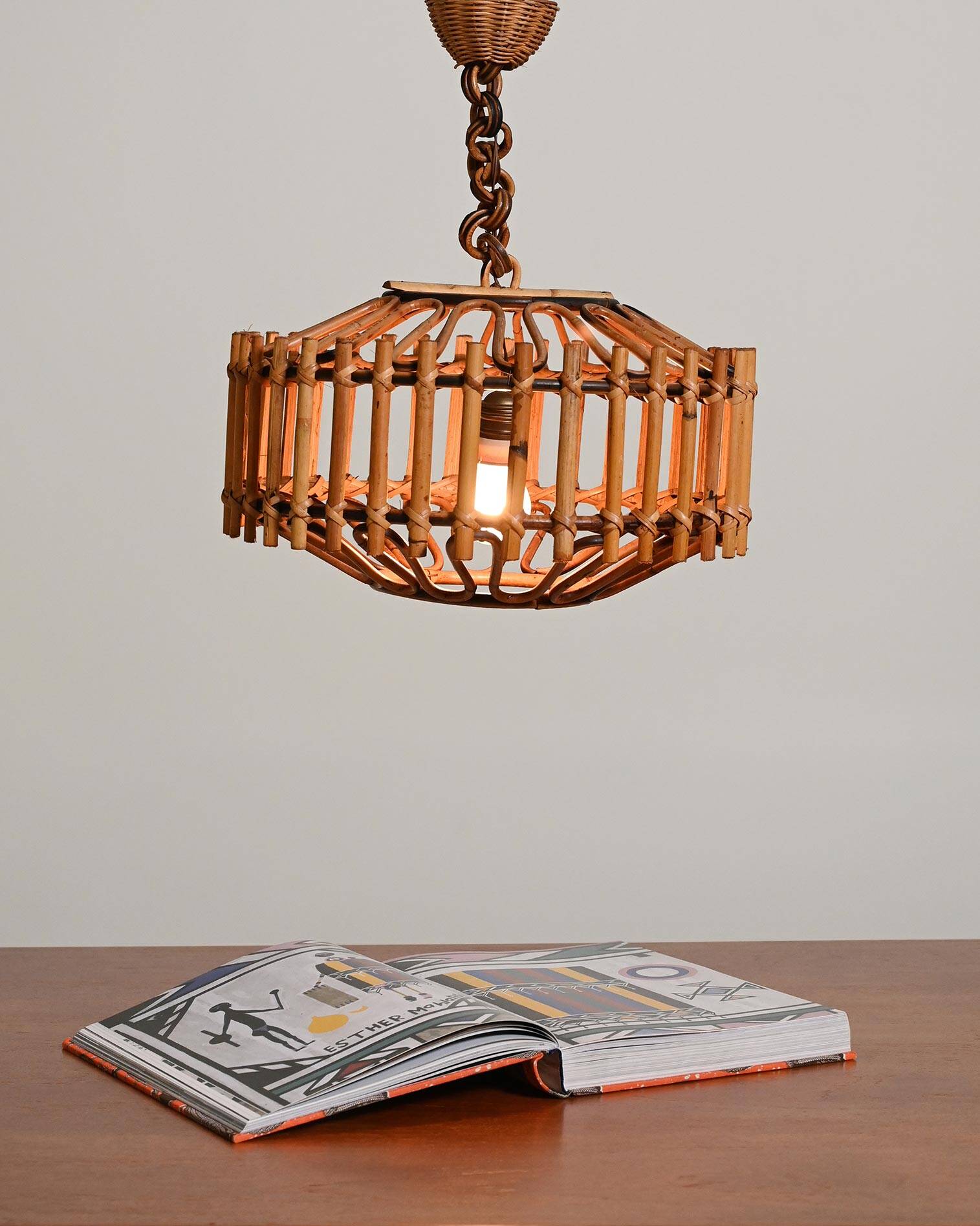 Rattan woven ceiling lamp, '70s