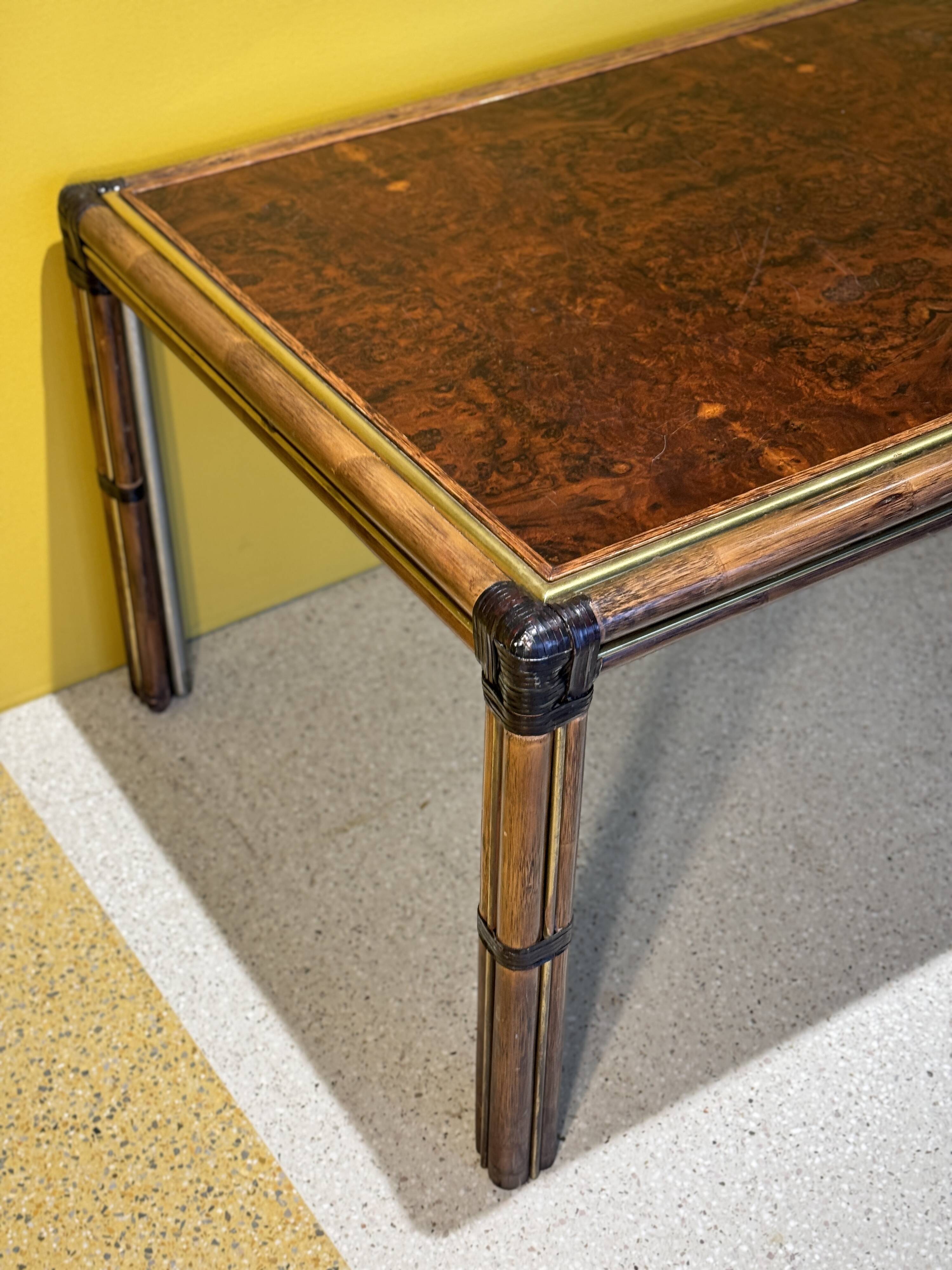 Bamboo And Burlwood Top Dining Table, Italy, 1970's