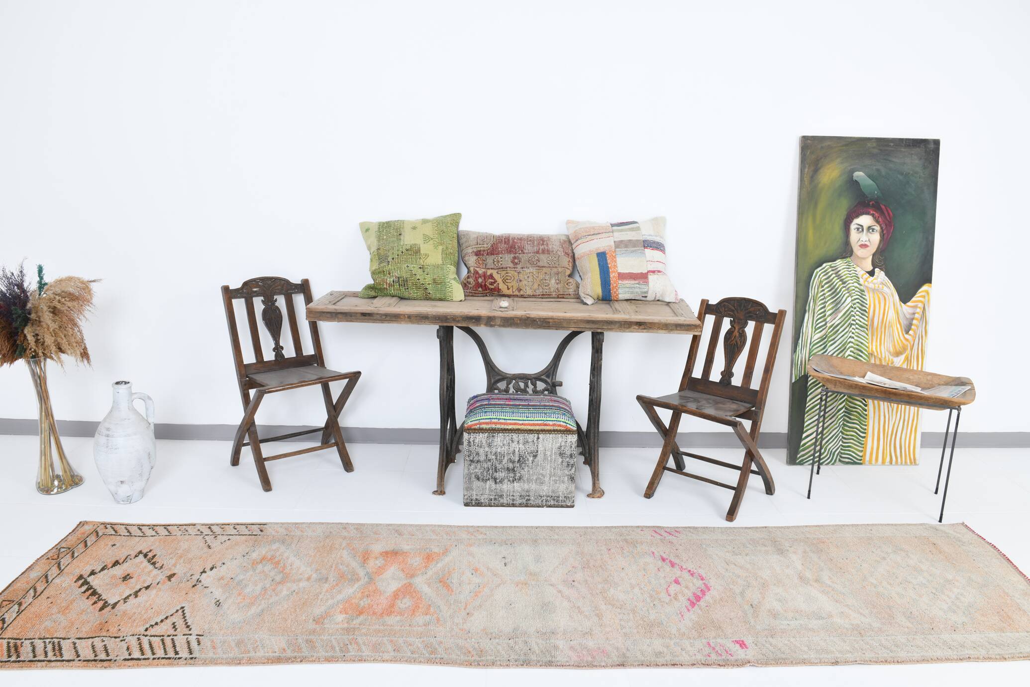 3x12 Pale Orange Beige Turkish Vintage Runner Rug, 86x352Cm SK 18322