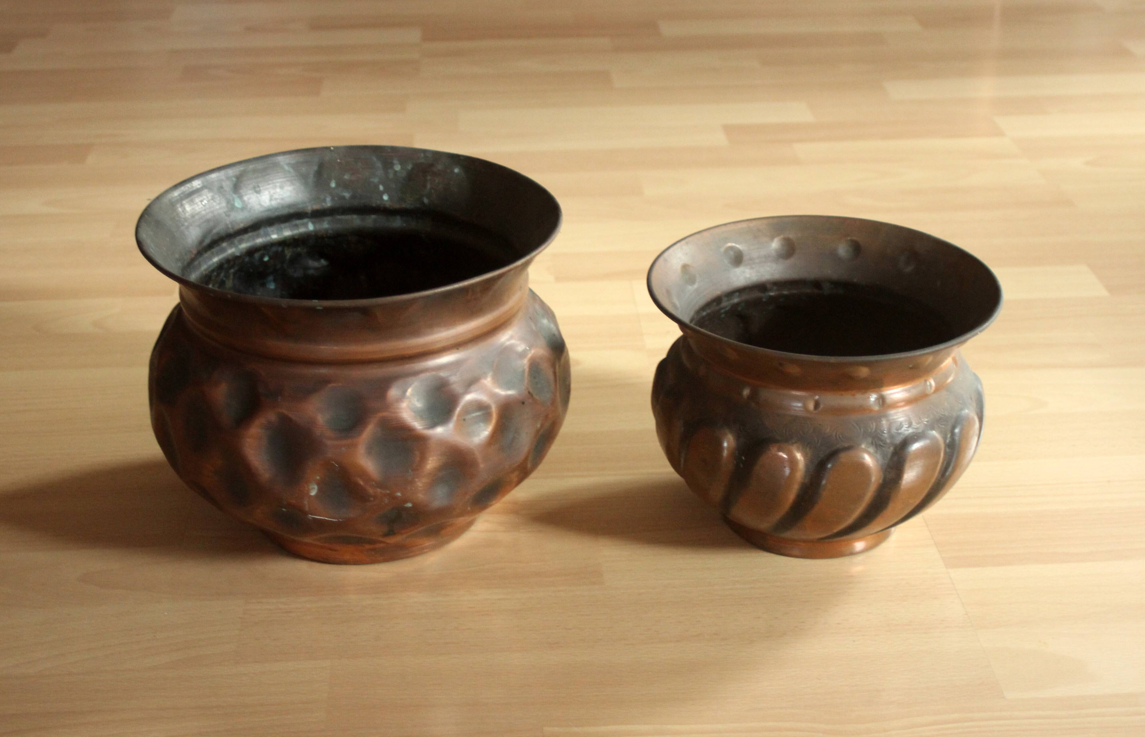 Set of 2 copper planters, vintage from the 60s