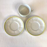 Ensemble Pichet Tasses  Bistrot Apilco ancien blanc liseré jaune et vert