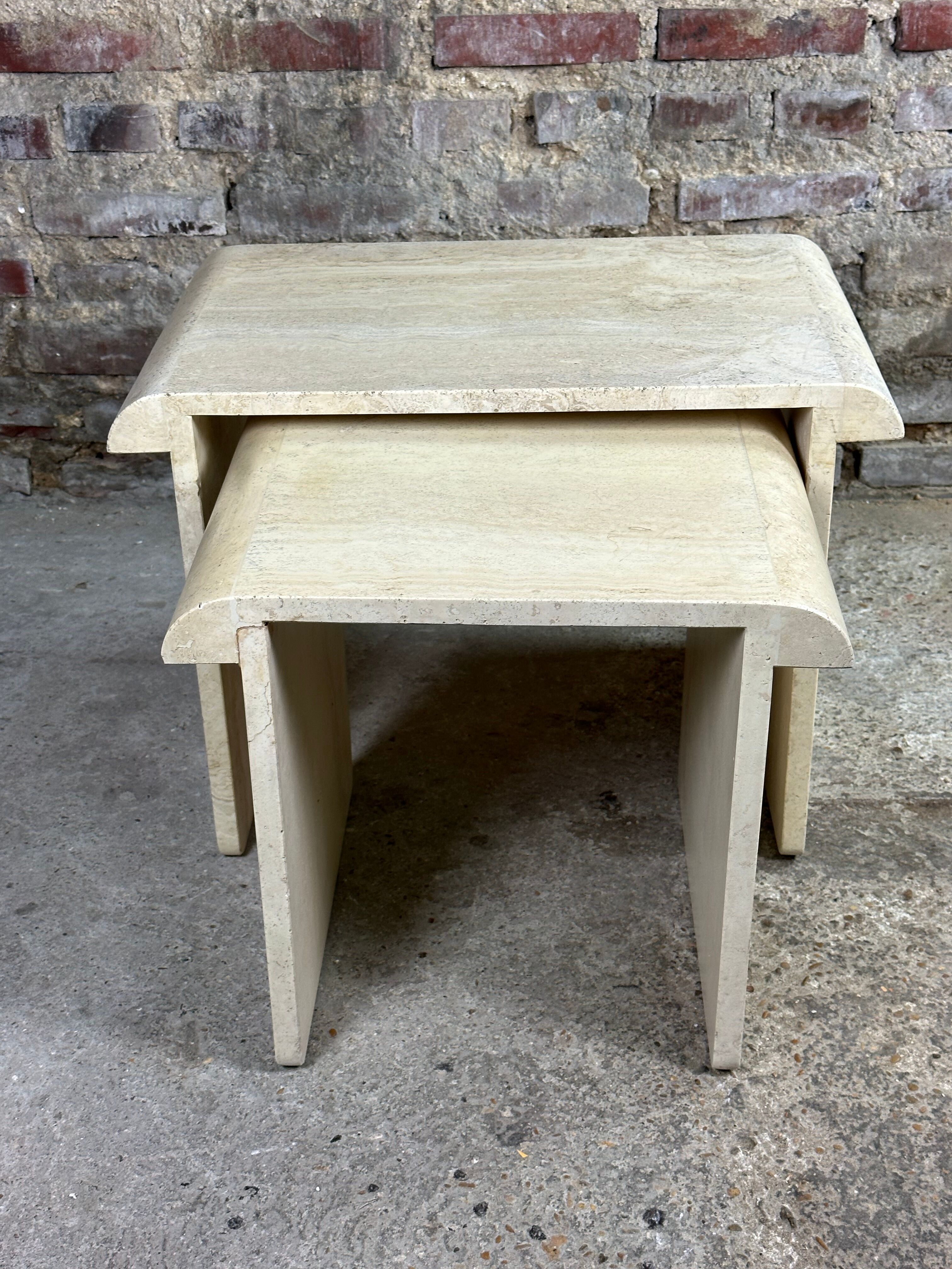 Artelano nesting tables in vintage travertine 1970