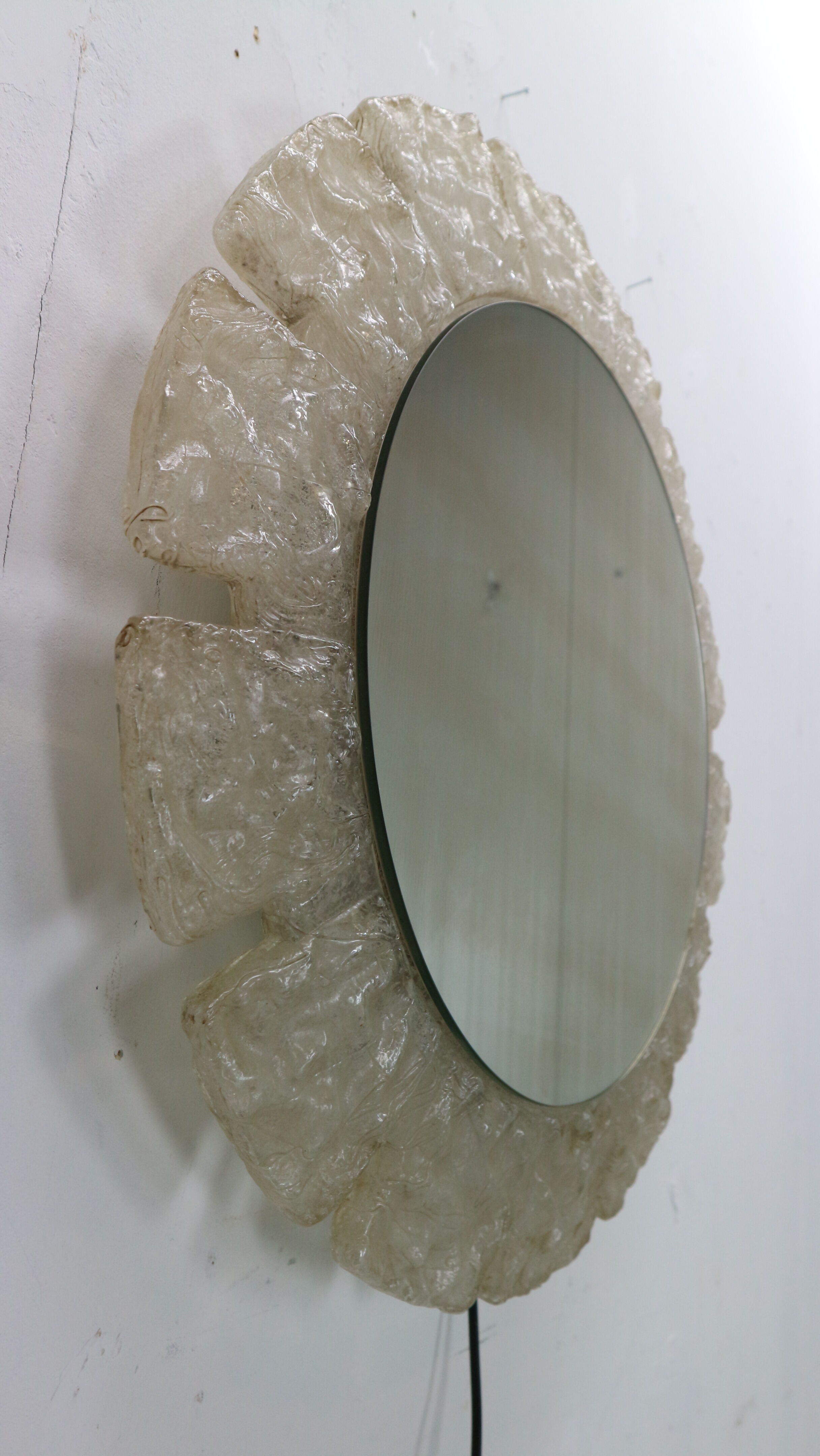 Egon hillebrand round acrylic illuminated mirror with lightening, 1970's germany