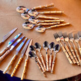 Vintage cutlery set in stainless steel and bamboo