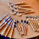 Vintage cutlery set in stainless steel and bamboo