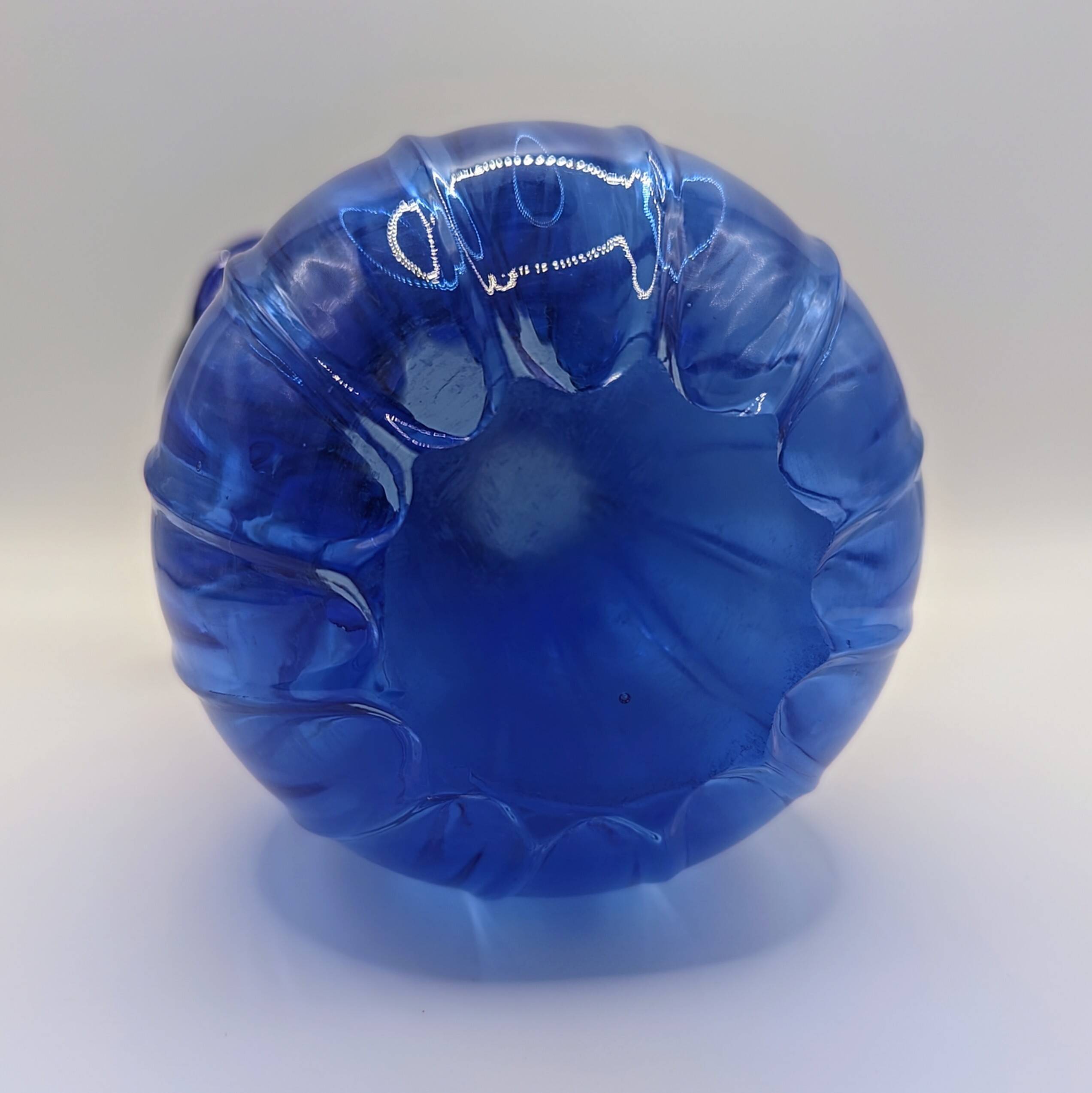 Cobalt Blue Ruffled Edge Ribbed Glass Vase