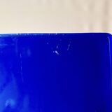 Vintage high chair for children in chrome metal and blue plastic
