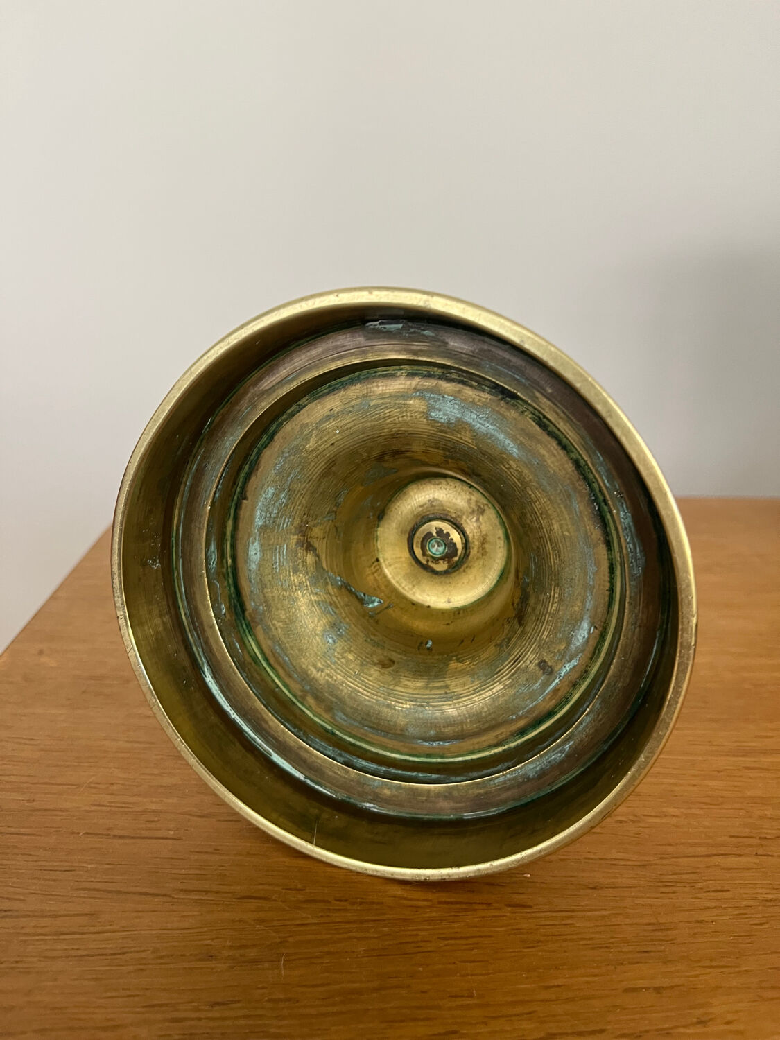 Antique brass push candle holder