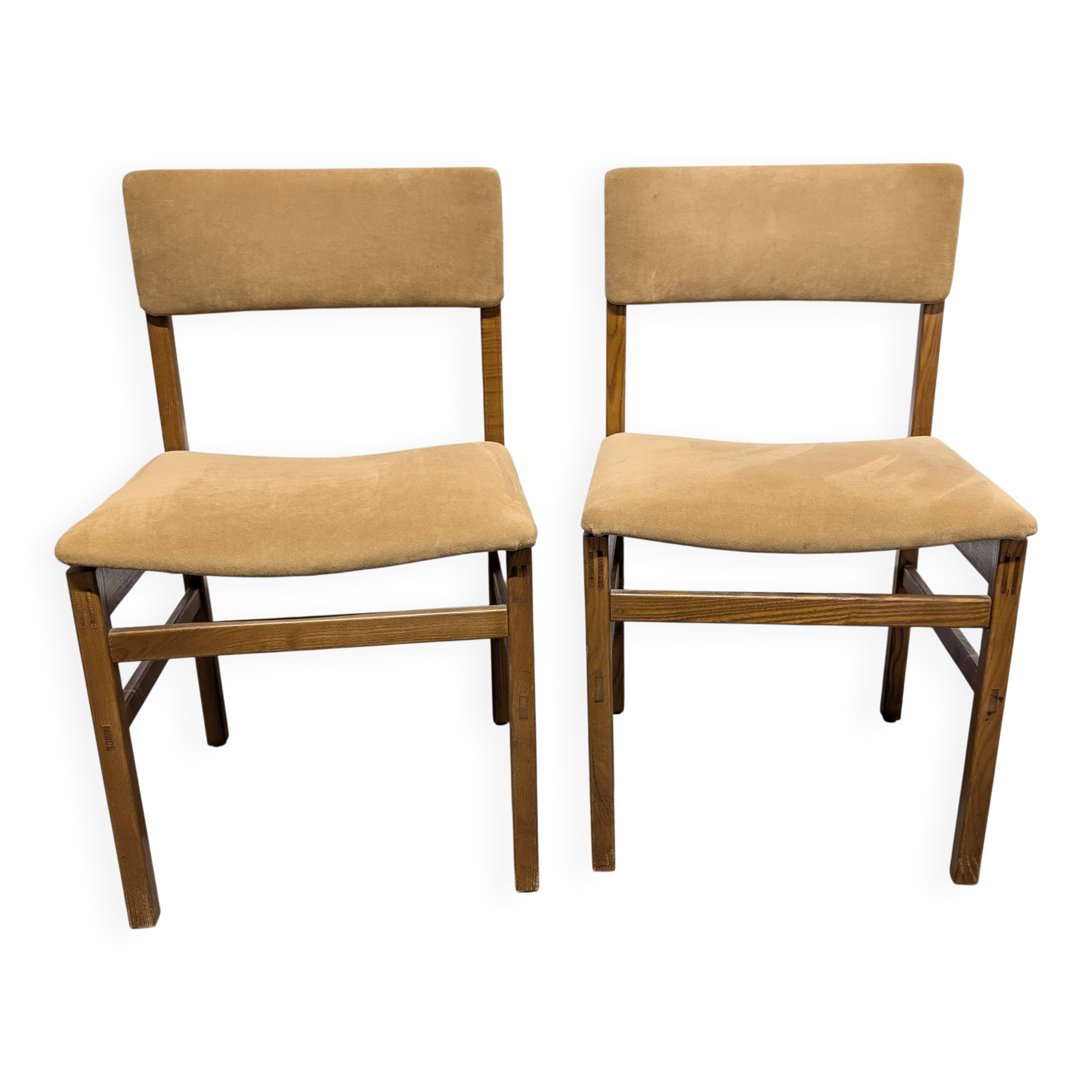 Pair of vintage velvet and wood chairs