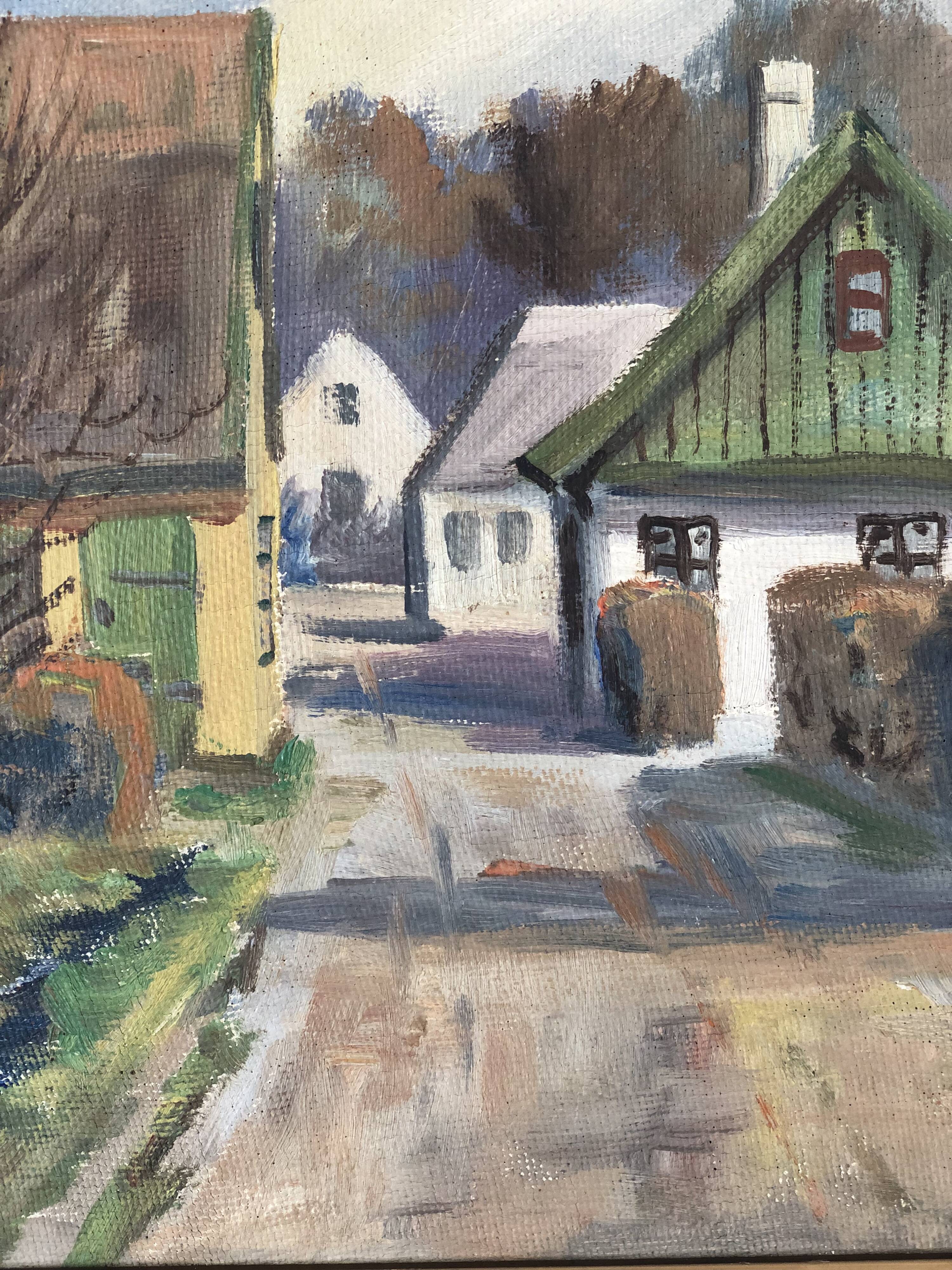 Vintage Original Cottage Oil Painting: Framed Countryside Art