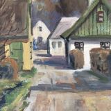 Vintage Original Cottage Oil Painting: Framed Countryside Art