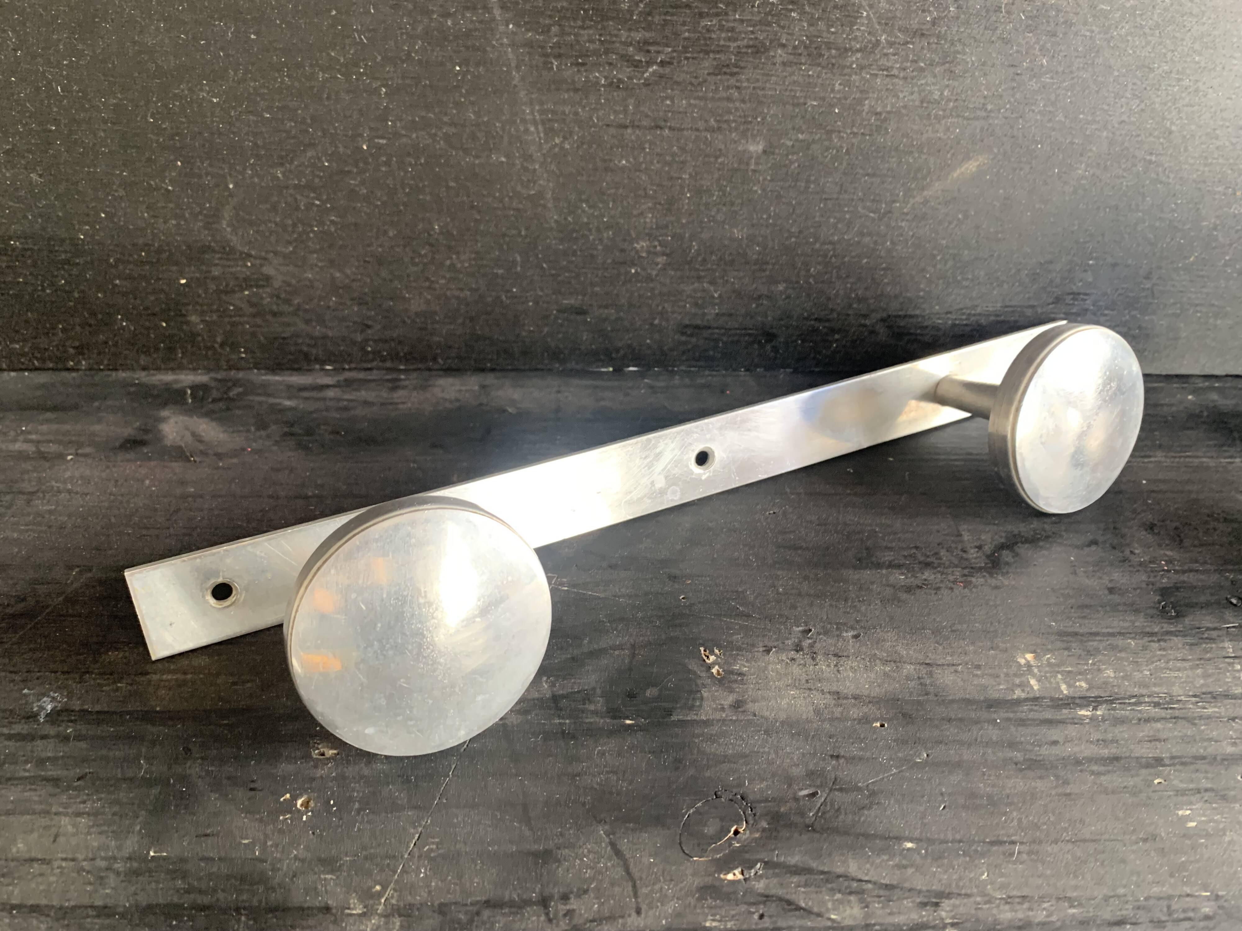 Art Deco aluminum towel rack and wall hooks, 1940