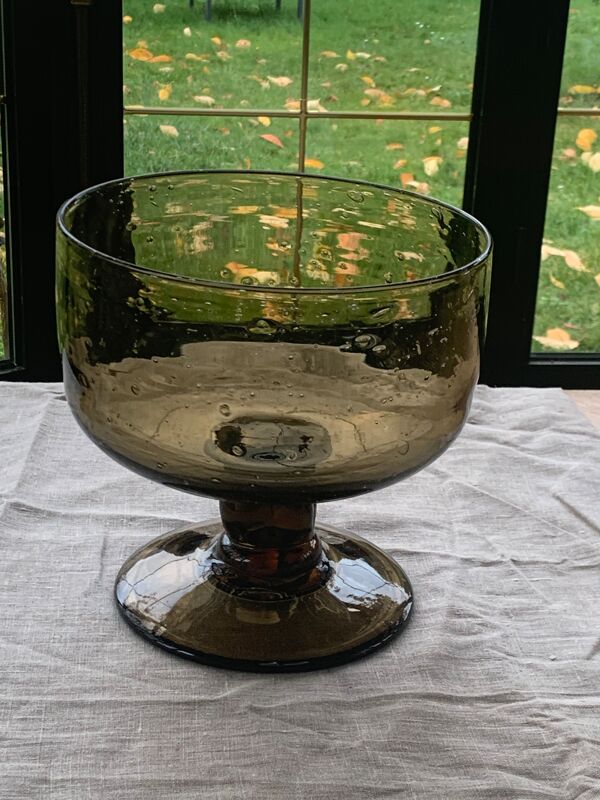 Coupe à fruits en verre soufflé brun la rochère France vintage