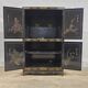 Vintage black Chinese lacquer cabinet with flowers and birds / bohemian