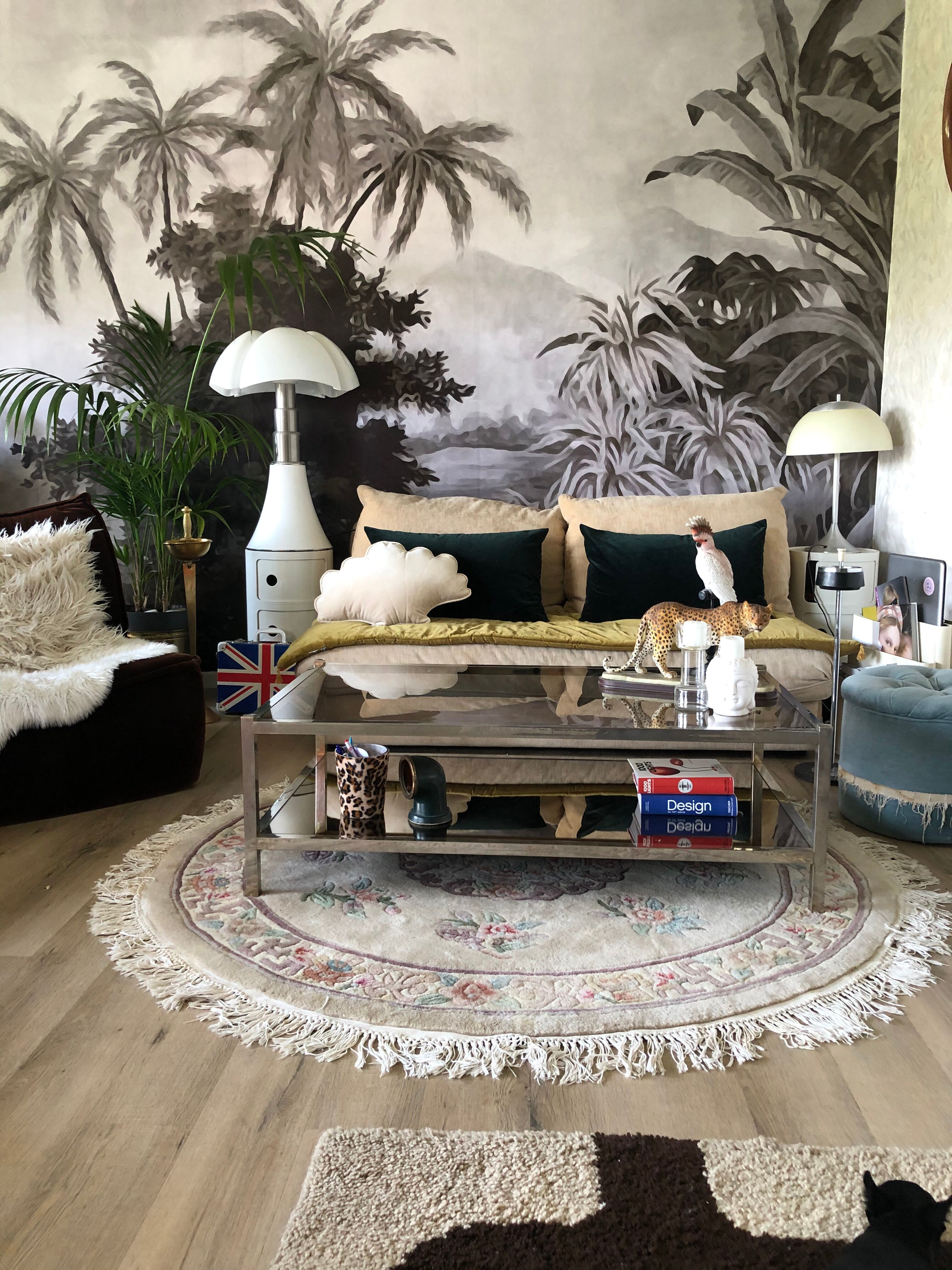 Coffee table 70s metal and smoked glass