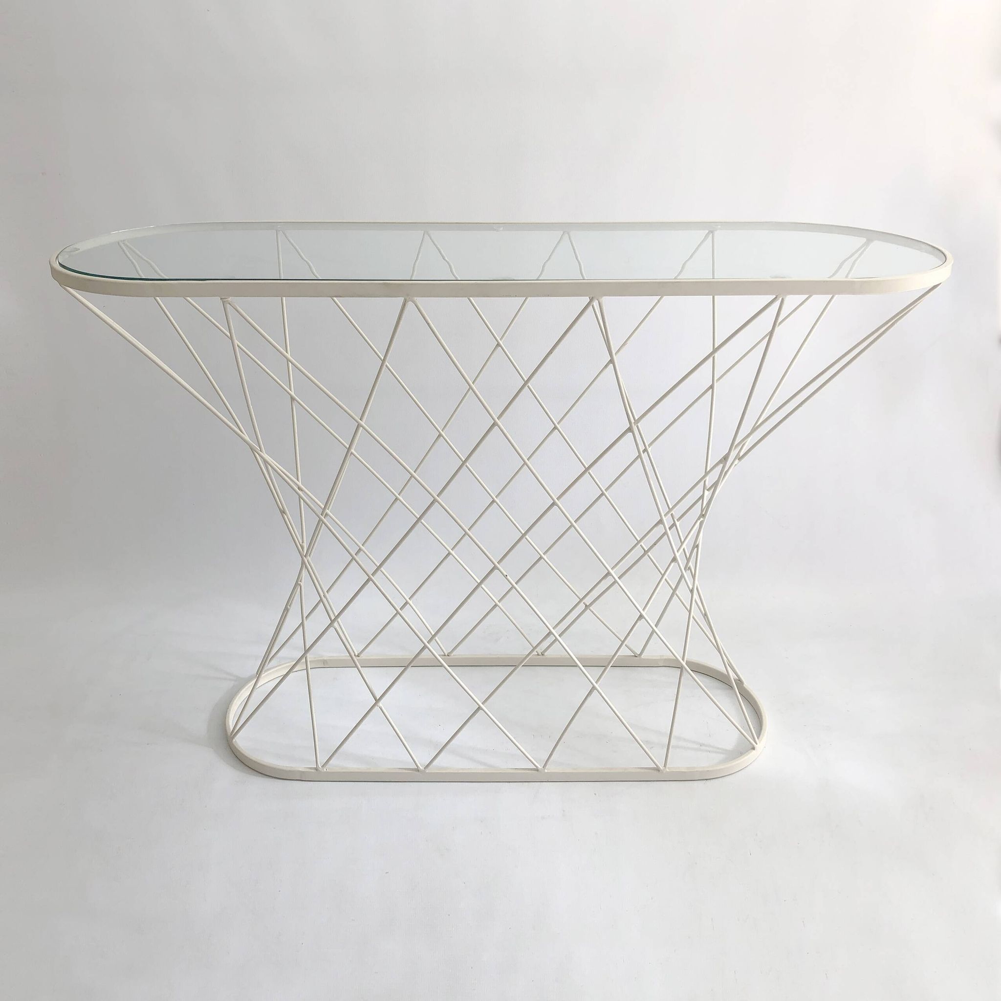 White Twisted Console 1980s  Noguchi Style USA Mid Century Oval