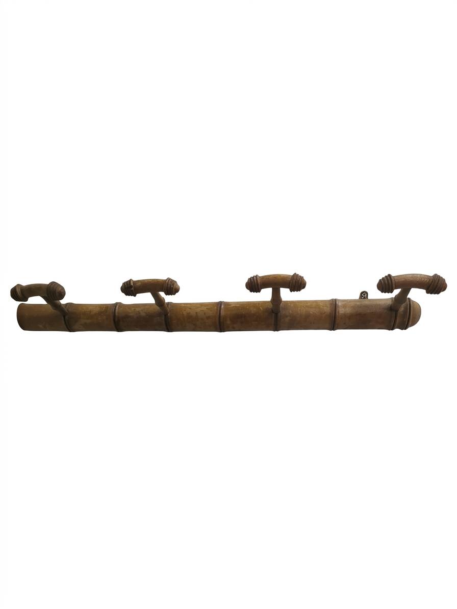 Bamboo wooden coat rack with 4 hooks, 1950s.