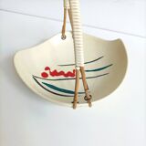 Ceramic & wicker covered scoubidou 60s empty pocket cup