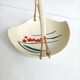 Ceramic and wicker covered scoubidou bowl, 60s
